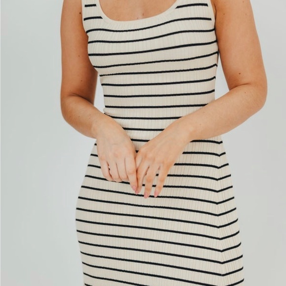 Worth Collective Sleeveless Horizontal Stripe Tank Maxi Dress in Cream/Black - Picture 6 of 8